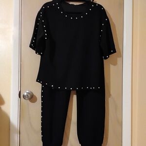 Chic Black Women's Jogger Set with Stud Details